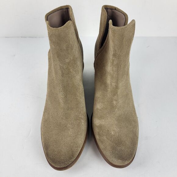 BP Ankle Booties Beige Suede Block Heels Casual Pull On Almond Size 7M - Picture 9 of 13